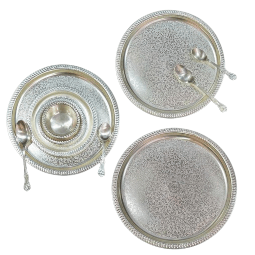 8 Silver Plate Dinner Plate Set Eaching Design